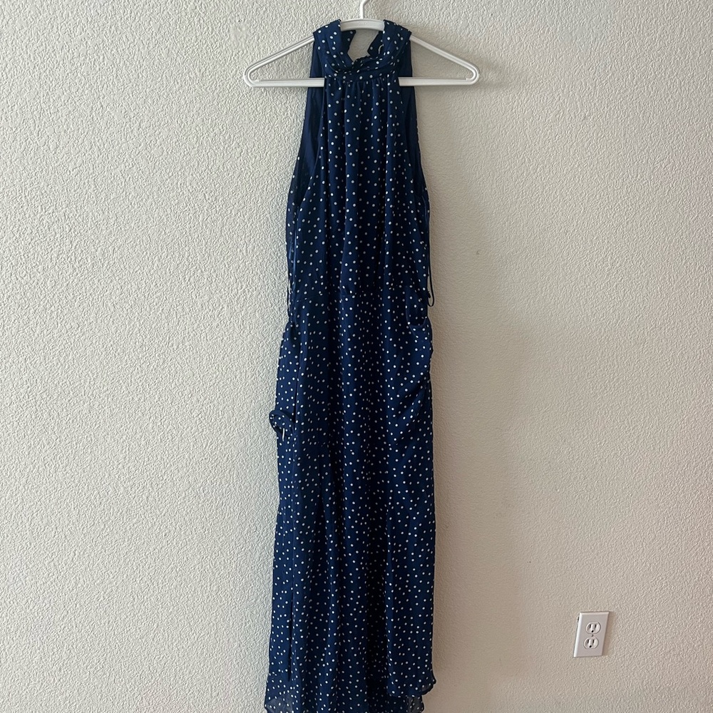 Mango Navy and White Polka Dot Maxi Dress